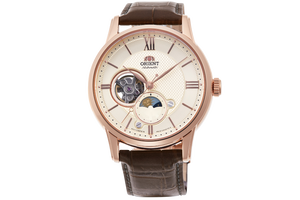 Orient Sun and Moon Open Heart RA-AS0009S10B classic watch sapphire rose gold champagne