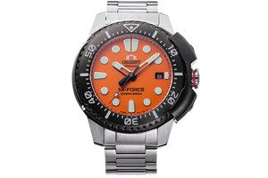Orient M-Force AC0L RA-AC0L08Y00N sport dive watch ISO 200m sapphire silver orange