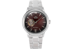 Orient Helios RA-AG0027Y10A sport casual watch open heart silver brown red