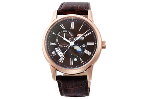 Orient Sun and Moon Version 3 RA-AK0009T10B classic watch sapphire rose gold brown